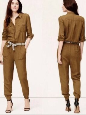 LOFT Olive Utility Tie-Waist Jumpsuit